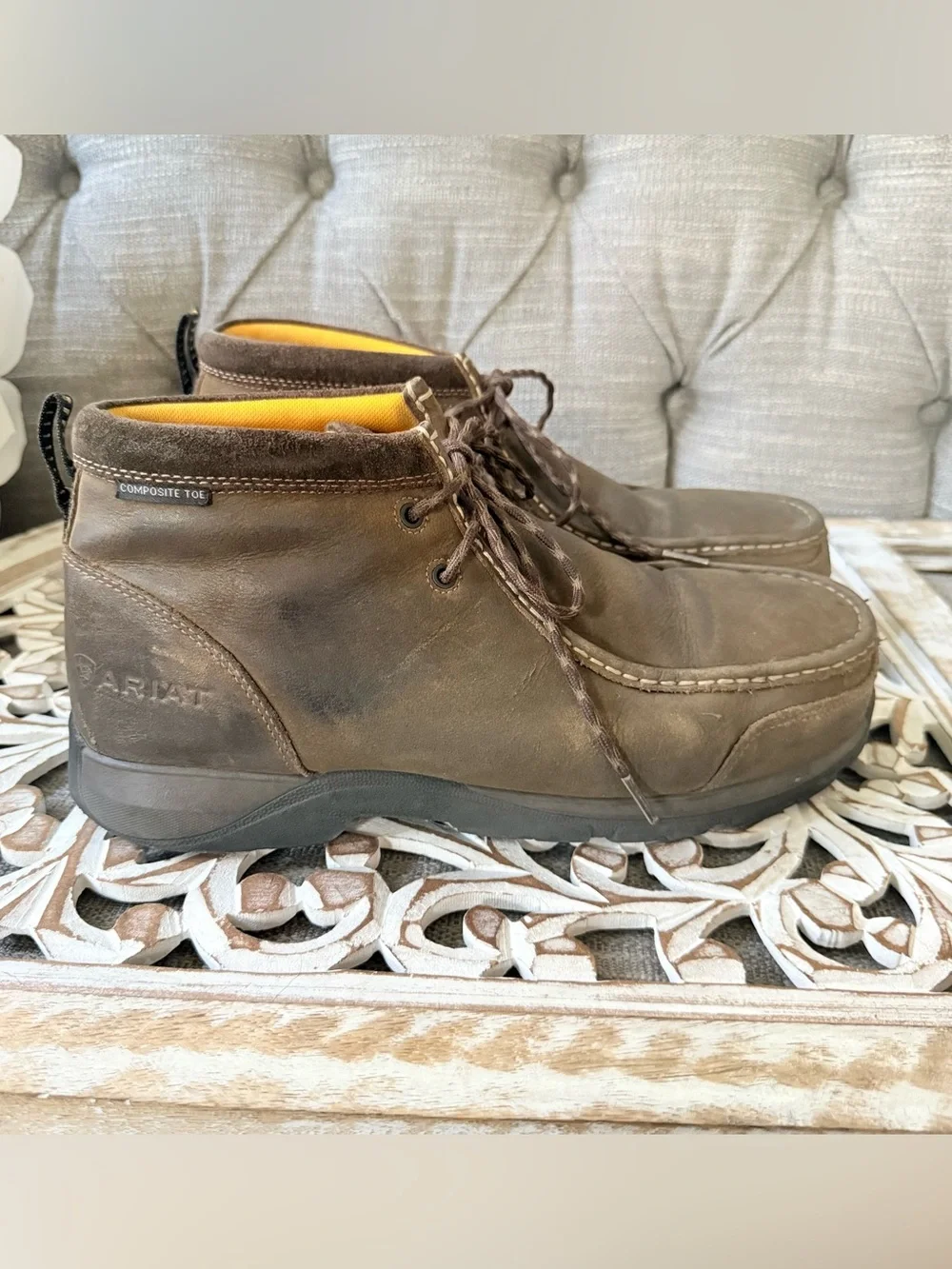 Ariat Composite Toe Brown Leather Men's Chukka Work Shoes Boots 11 Wide